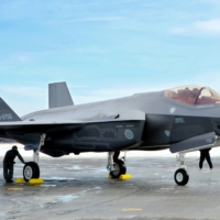 An F-35A stealth fighter jet at Misawa Air Base in Aomori Prefecture in January 2018 | KYODO
