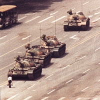 A man stands in front of a convoy of tanks in the Avenue of Eternal
Peace, near Beijing\'s Tiananmen Square, on June 5, 1989.

AS | REUTERS
