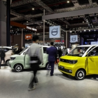 Wuling Hongguang Mini electric vehicles at the Shanghai Auto Show in April | BLOOMBERG 