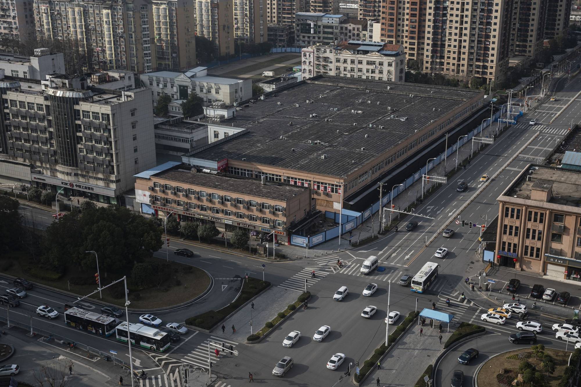 The Huanan seafood market in Wuhan | Getty Images / via Bloomberg 