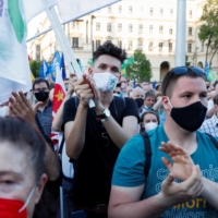 Demonstrators protest against the planned Chinese Fudan University campus in Budapest, Hungary, on June 5.  | REUTERS