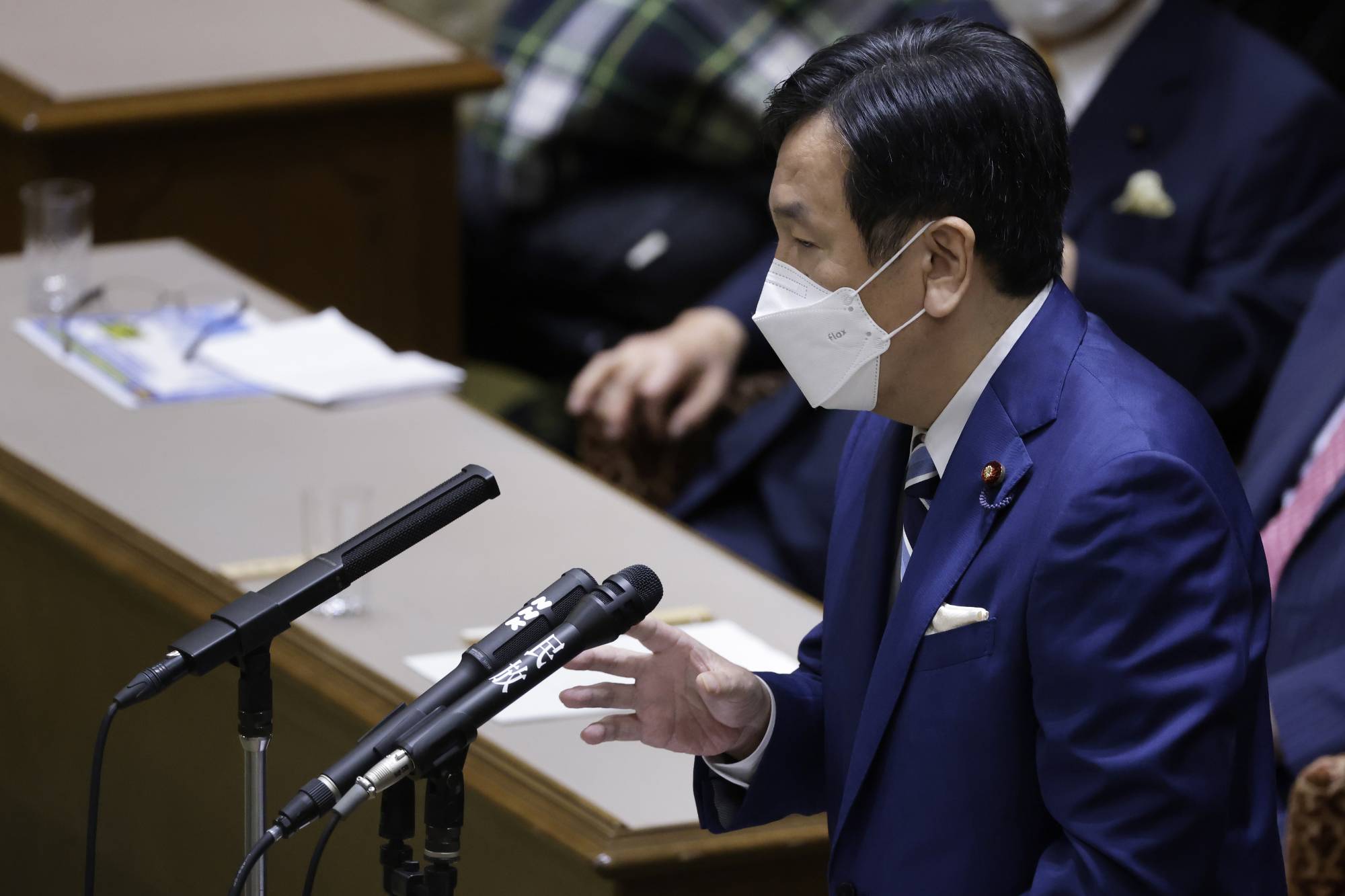 Yukio Edano, head of the Constitutional Democratic Party of Japan, speaks during a party leaders debate at the Upper House on Wednesday. | BLOOMBERG