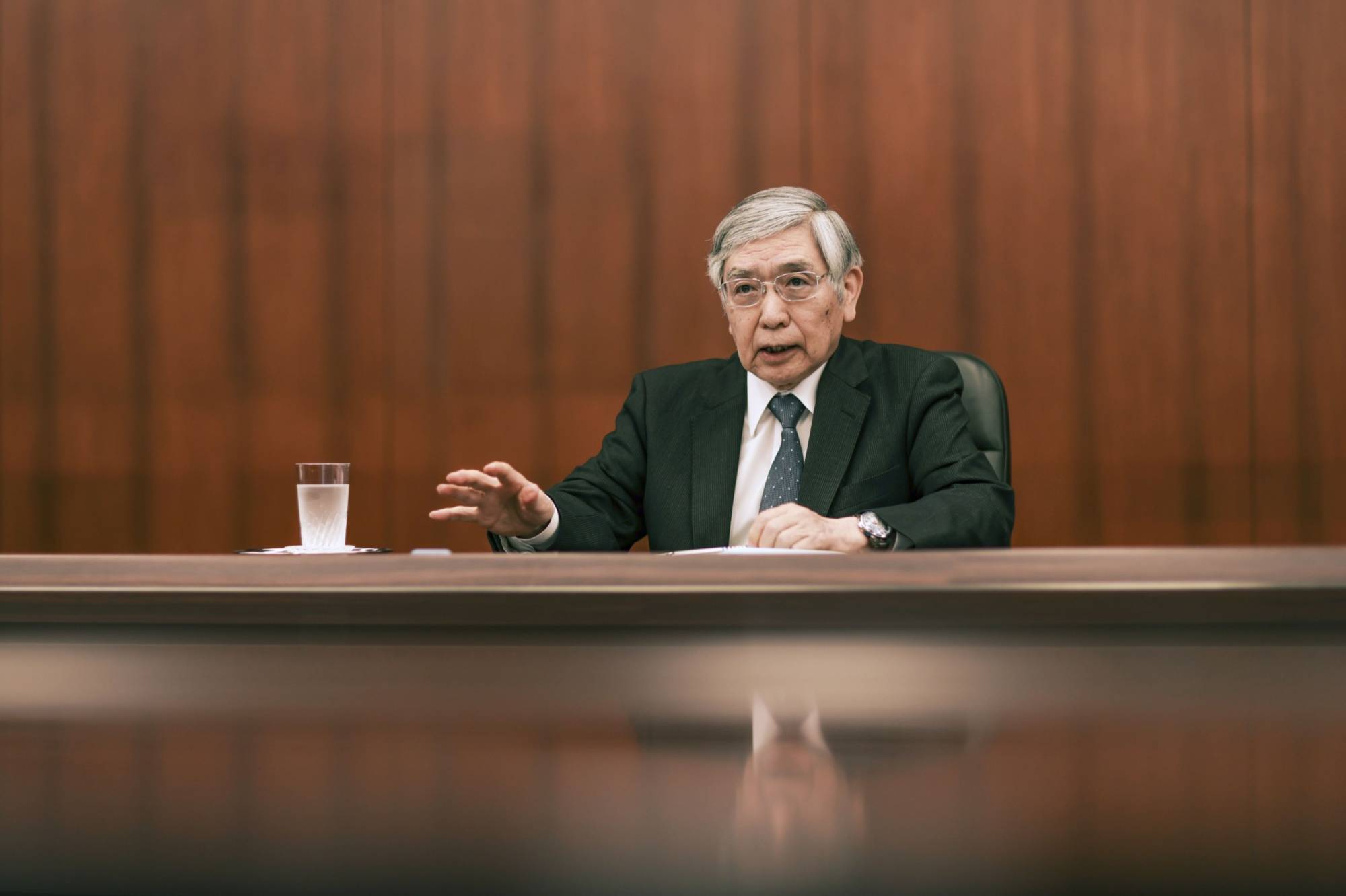 Bank of Japan Gov. Haruhiko Kuroda speaks during an interview at the central bank's headquarters in Tokyo in May. | BLOOMBERG
