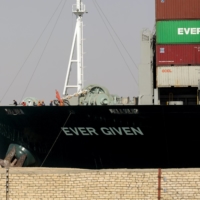 The Ever Given container ship in the Suez Canal on March 29.  | REUTERS