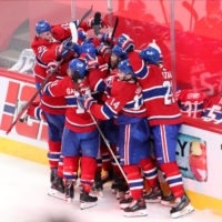 The Canadiens celebrate after defeating the Golden Knights in Game 6 in Montreal on Thursday. The win sends the team to the Stanley Cup Final. | USA TODAY / VIA REUTERS