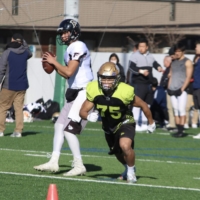 Running back Taku Lee (75), seen during the CFL Global Combine in 2020, was a candidate for the NFL’s International Player Pathway Program earlier this year. | KAZ NAGATSUKA
