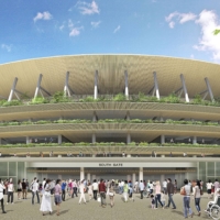 The Olympic stadium proposed by architect Kengo Kuma | JAPAN SPORTS COUNCIL / VIA AP
