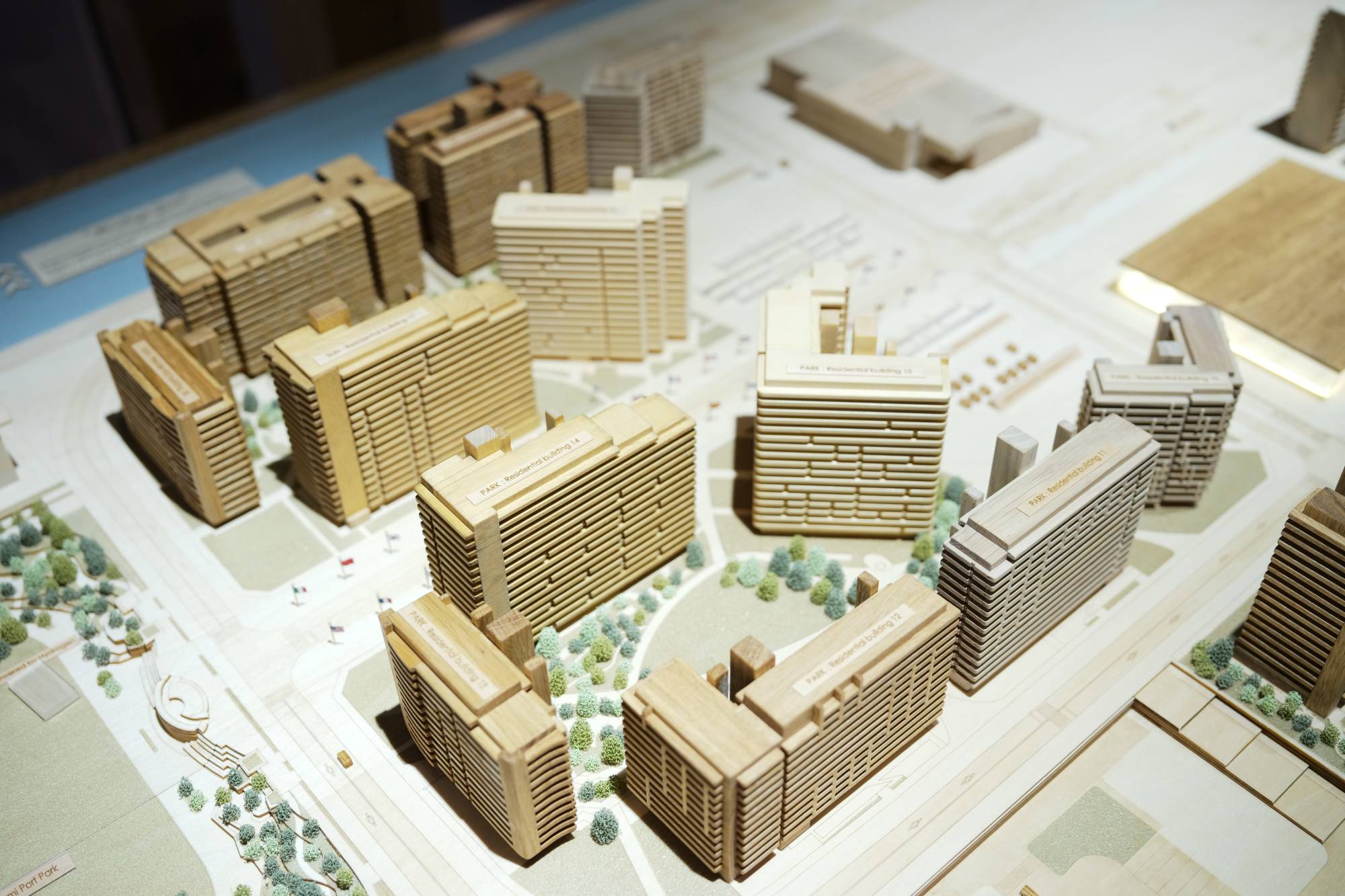 A diorama of the Olympic and Paralympic Village is displayed during a media tour of the 44-hectare waterfront campus in June. | RYUSEI TAKAHASHI