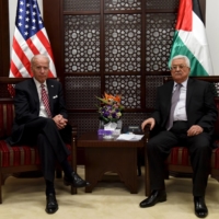 Then-U.S. Vice-President Joe Biden meets with Palestinian President Mahmoud Abbas in the West Bank city of Ramallah in March 2016.  | REUTERS