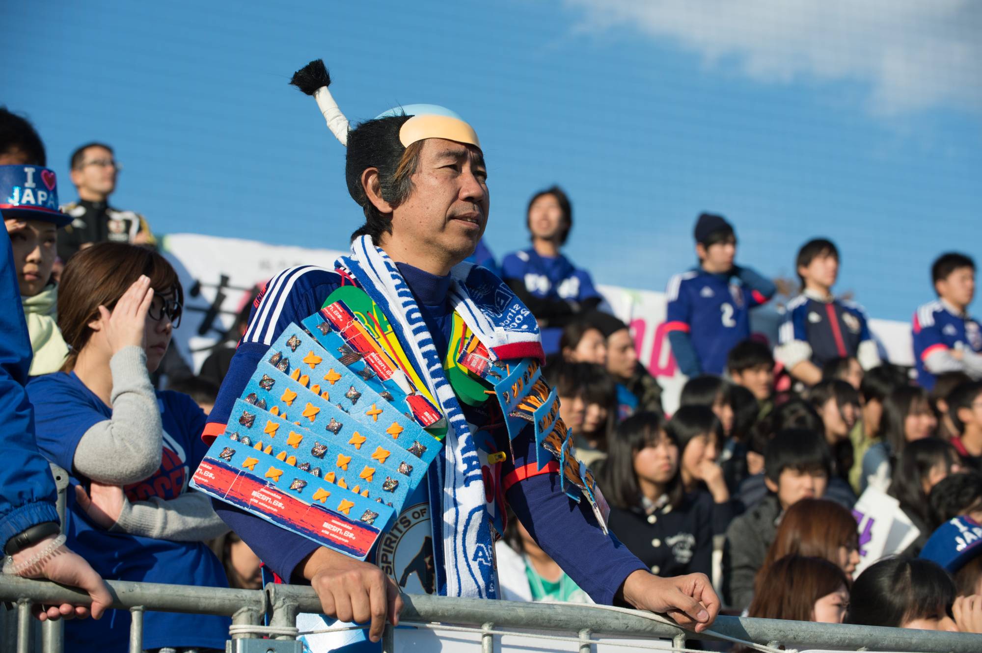 Tsunoda's homemade samurai armor and chonmage topknot have made him a celebrity at international sporting events. | Dan Orlowitz
