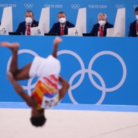 Spain\'s Thierno Diallo in action in the men\'s floor exercise qualification | REUTERS
