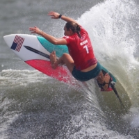 Carissa Moore of the United States in action during heat 5 of the women\'s shortboard competition on Monday.  | REUTERS