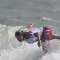 Sofia Mulanovich of Peru during heat 5 of the women\'s shortboard competition on Monday.  | REUTERS