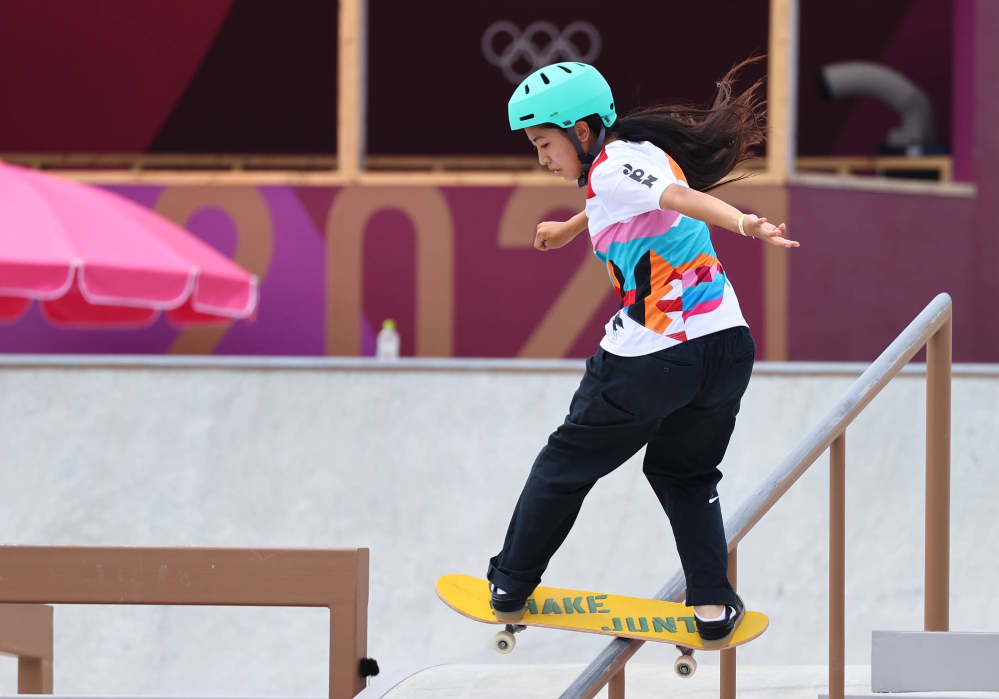 Funa Nakayama of Japan in action during the women's street skateboarding final on Monday in Tokyo | Reuters