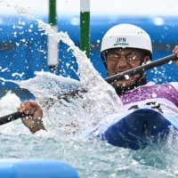 Japan\'s Takuya Haneda competes in the men\'s canoe semifinal on Monday.  | AFP-JIJI