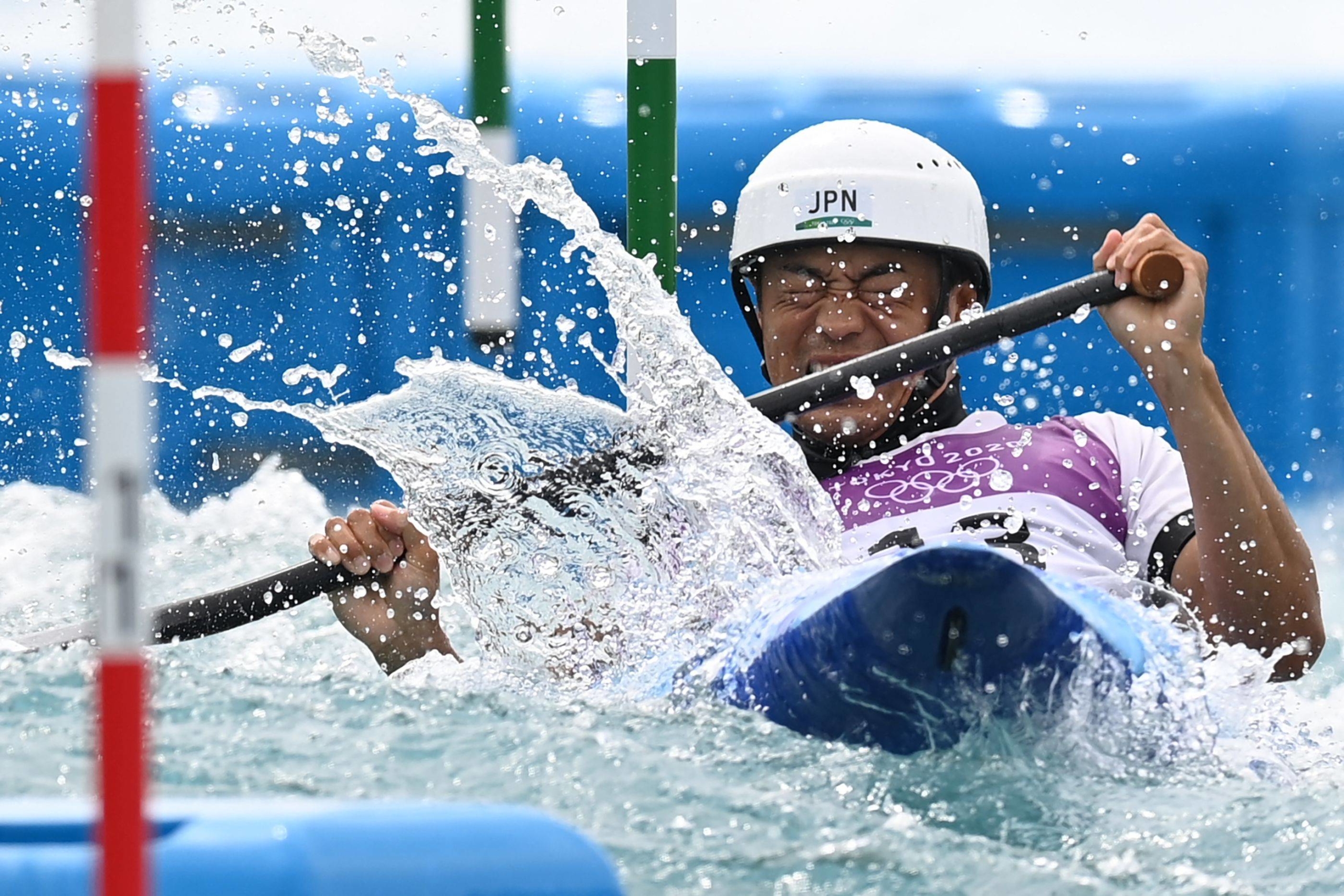 Japan's Takuya Haneda competes in the men's canoe semifinal on Monday. | AFP-JIJI