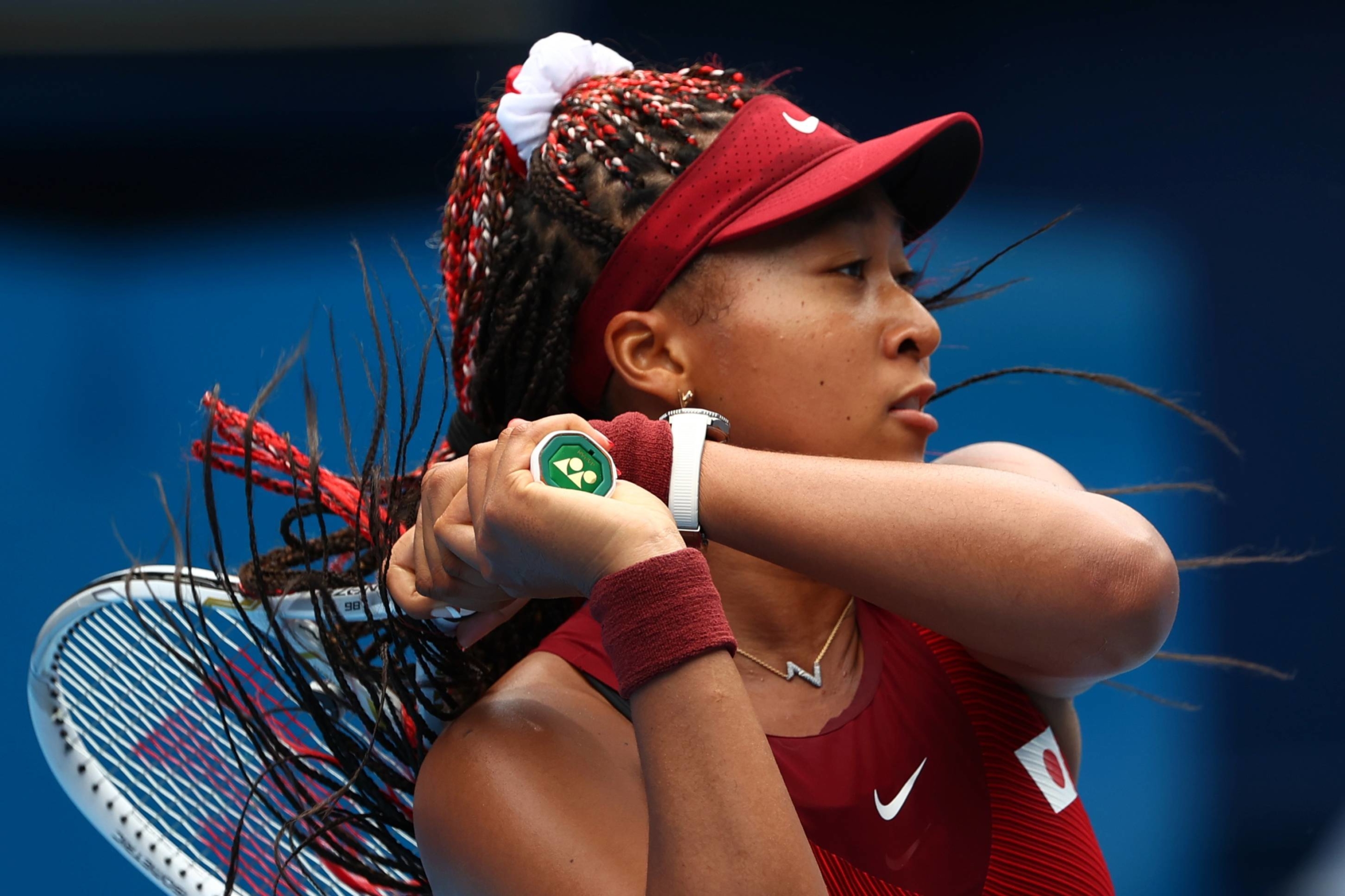 Naomi Osaka in action during her second-round match against Viktorija Golubic of Switzerland on Monday in Tokyo. Reuters | REUTERS