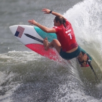Carissa Moore of the United States in action during heat 5 of the women\'s shortboard competition on Monday.  | REUTERS