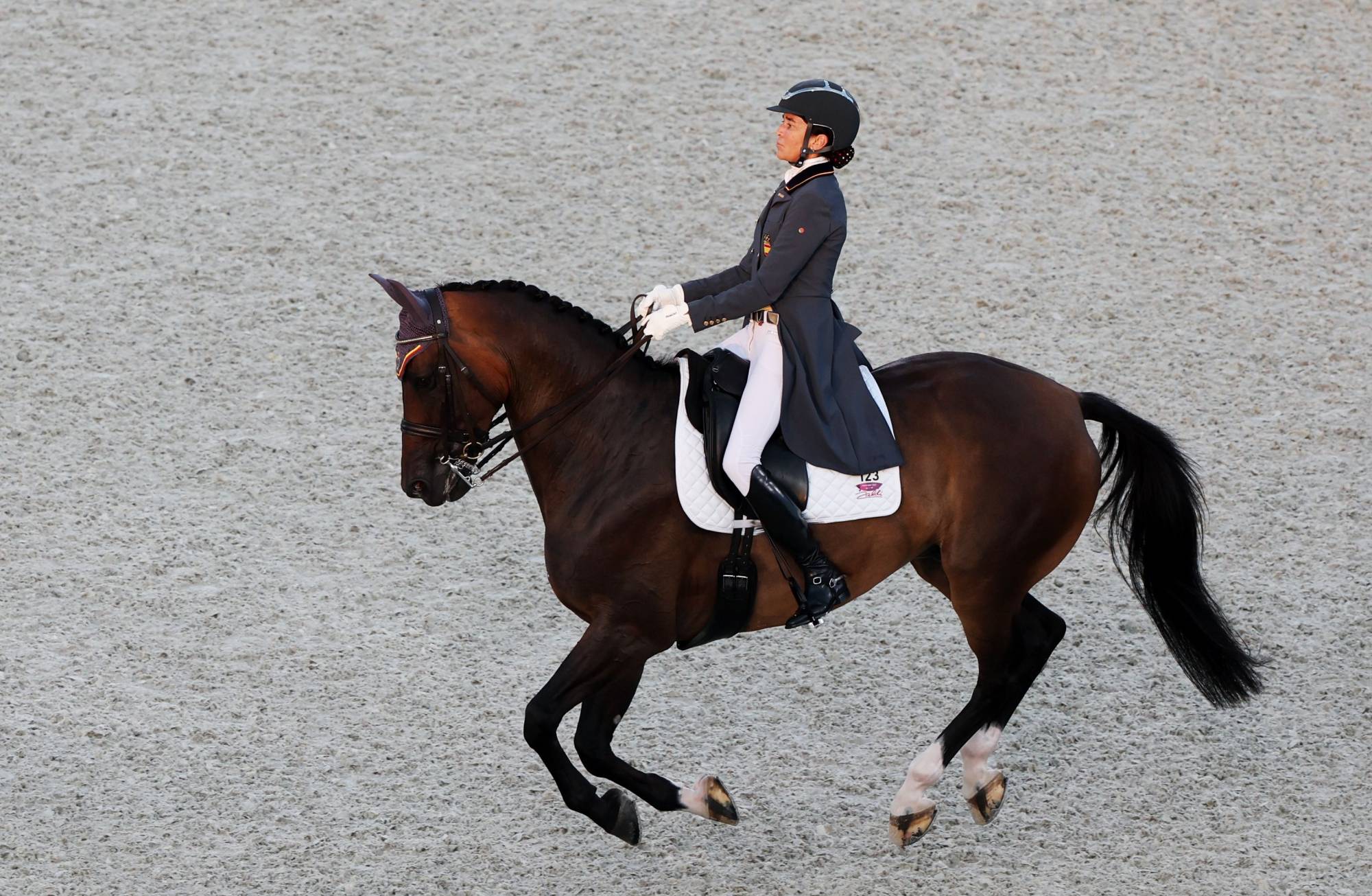 Beatriz Ferrer-Salat of Spain on her horse Elegance, during the dressage individual grand prix freestyle. | REUTERS