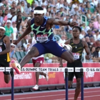 Rai Benjamin running at the Olympic trials in June. | KIRBY LEE / USA TODAY / VIA REUTERS
