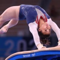 Sunisa Lee performs on the vault at Ariake Gymnastics Centre on Wednesday. | REUTERS