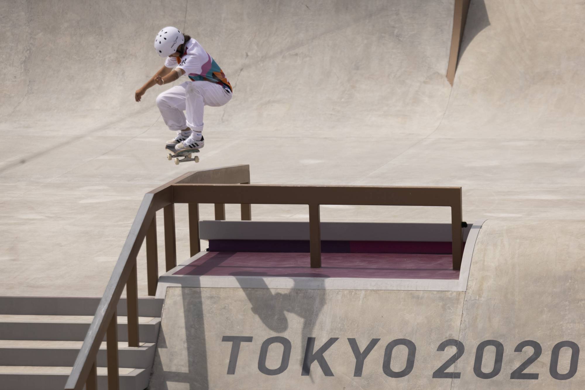 Momiji Nishiya of Japan competes in the women's street skateboarding competition on Monday. | Alexandra Garcia / The New York Times