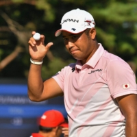 Hideki Matsuyama reacts after finishing his third round at the Kasumigaseki Country Club in Kawagoe in Saitama Prefecture on Saturday.  | AFP-JIJI