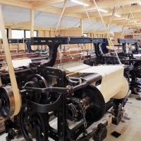 Based in Toyohashi, Aichi Prefecture, the center of maekake apron production, Anything Co. Ltd.’s factory houses nine shuttle looms, all over 100 years old. | ANYTHING @MAEKAKEANYTHING

