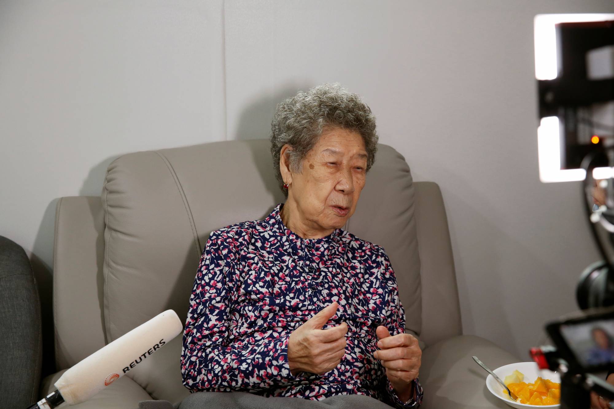Former South Korean 'comfort woman' Kang Il-chul speaks during an interview at the House of Sharing in Gwangju-si, Gyeonggi-do, South Korea, on May 4. | REUTERS