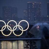 The Olympic Rings in the Odaiba waterfront district of Tokyo on Friday | AFP-JIJI