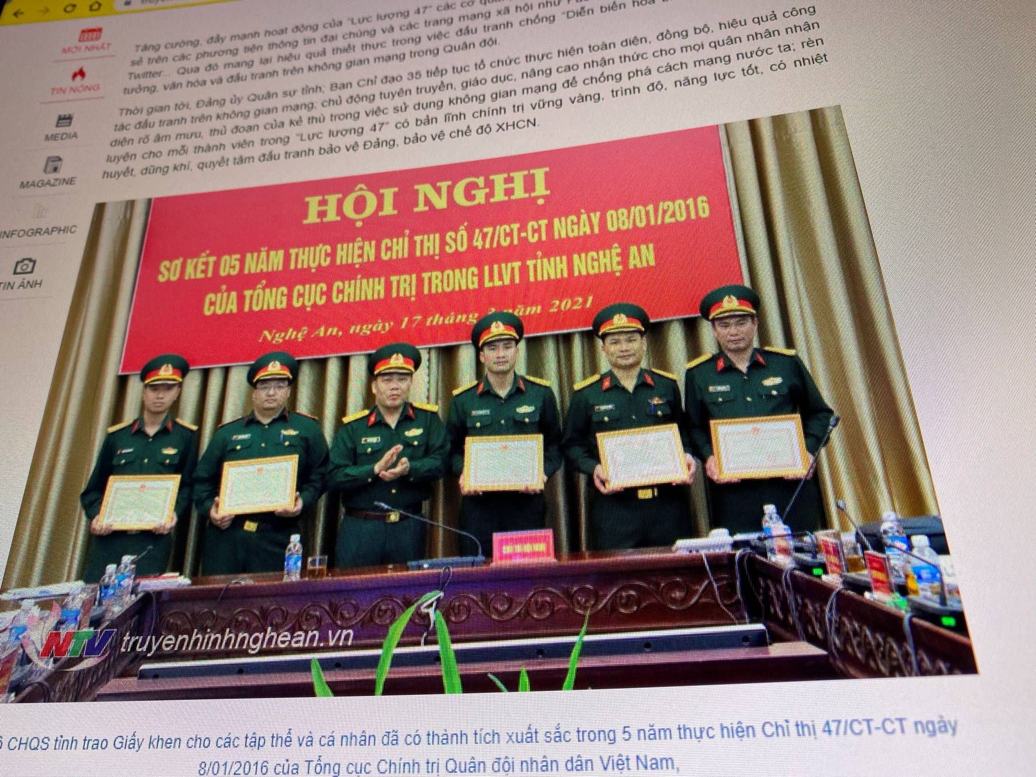 A state media article from March 17 features a picture of soldiers belonging to the Nghe An provincial branch of Vietnam’s Force 47. | TRUYENHINHNGHEAN.VN / VIA REUTERS  