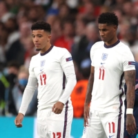 Marcus Rashford (right) and Jadon Sancho were among the players who received racist abuse online after the Euro 2020 final on Sunday. | REUTERS