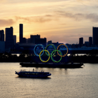 The Olympic rings in Tokyo Bay, Odaiba | OSCAR BOYD