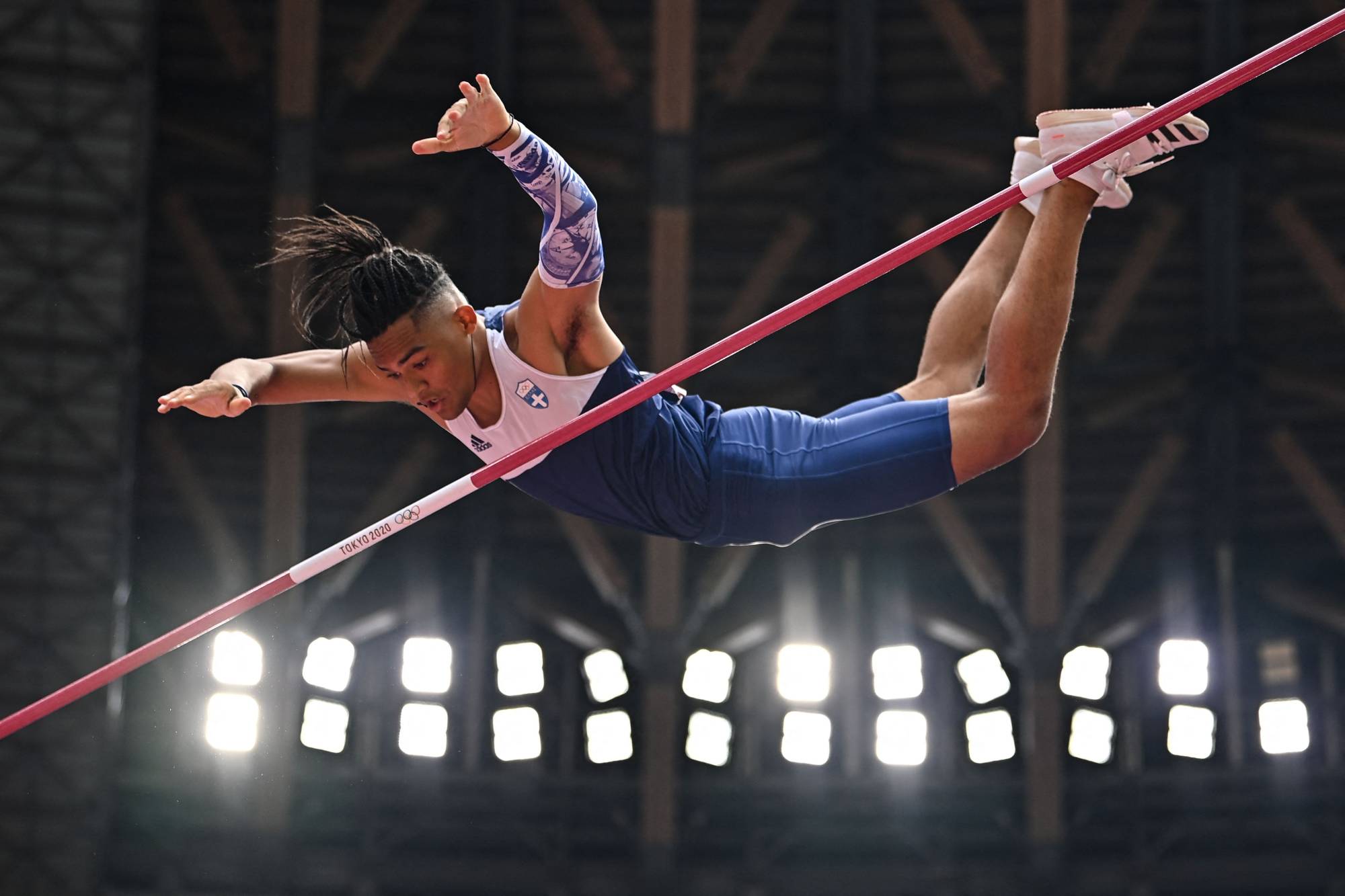 Greece's Emmanouil Karalis competes in the men's pole vault qualification. | AFP-JIJI