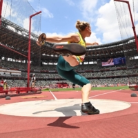 Australia\'s Dani Stevens competes in the women\'s discus throw qualification. | AFP-JIJI