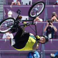 Logan Martin of Australia in action during the men\'s BMX freestyle final on Sunday at Ariake Urban Sports Park Reuters | REUTERS