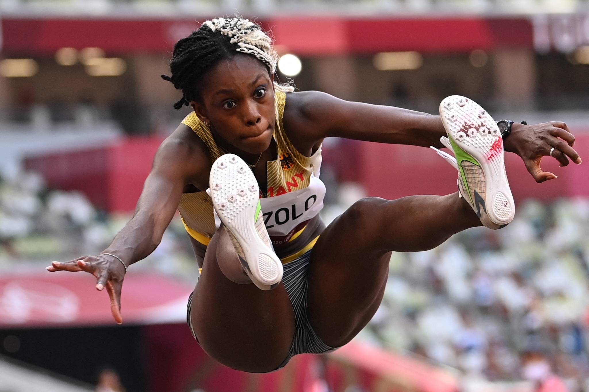 Germany's Maryse Luzolo competes in the women's long jump qualification. | AFP-JIJI