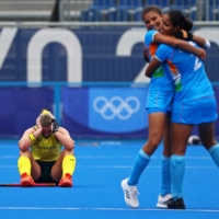 Australia\'s Mariah Williams reacts after her teams loss to India in the women\'s hockey quarterfinals  | REUTERS