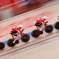 Team Switzerland competes in the qualifying event of the men\'s track cycling team pursuit  | AFP-JIJI