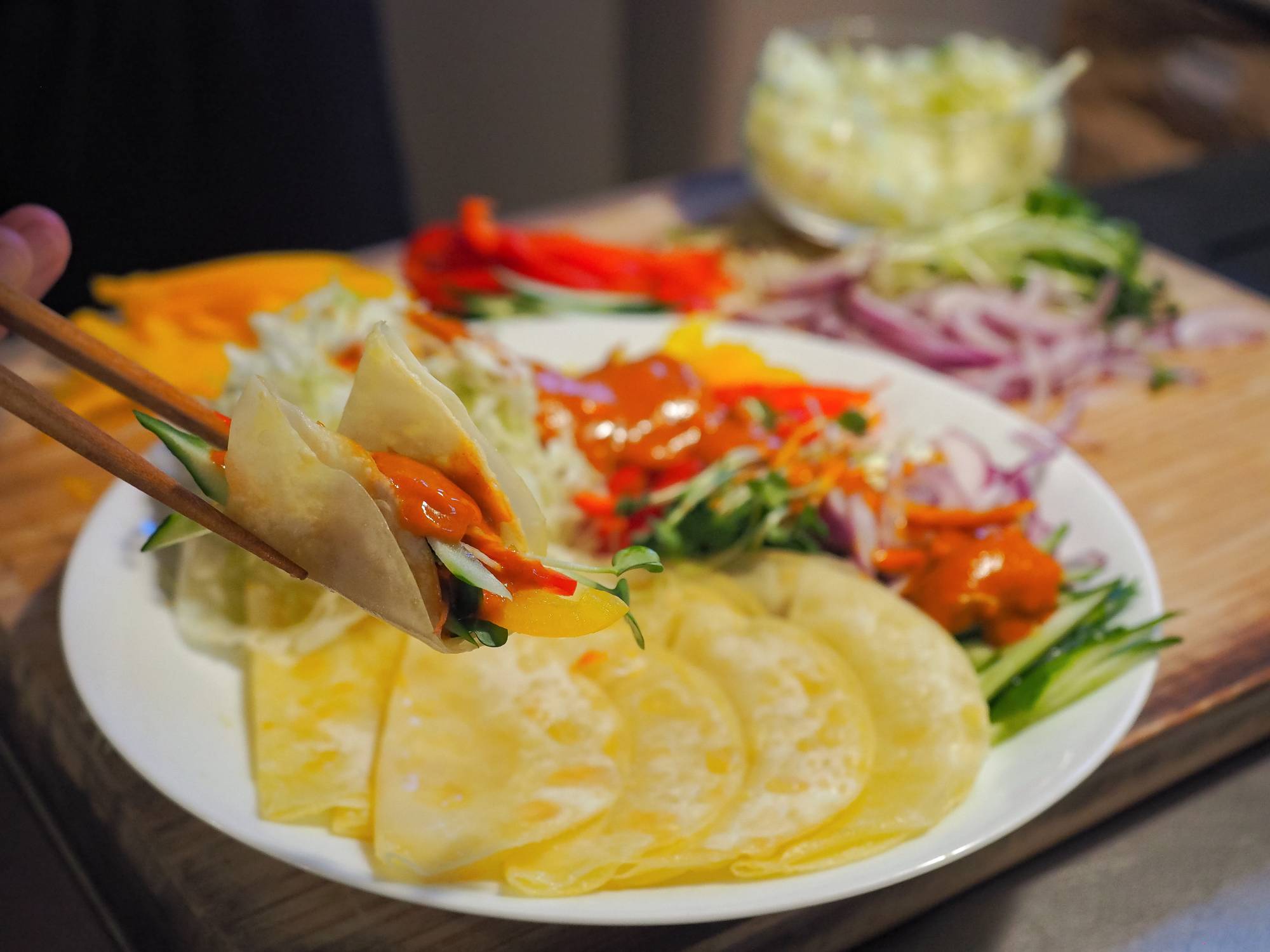 Liberally spoon the dressing over the vegetables, construct a roll and eat. | SIMON DALY        