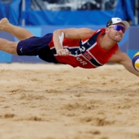 Norway\'s Christian Sorum in action during the quarterfinal of the men\'s beach volleyball | REUTERS