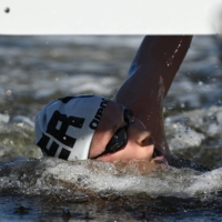 Germany\'s Florian Wellbrock touches the board to take gold in the men\'s 10-kilometer swim.  | AFP-JIJI