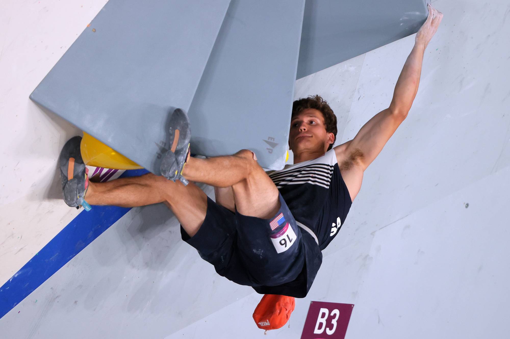 Nathaniel Coleman of the United States was the only climber to reach the goal on two boulders during the bouldering competition. | REUTERS