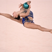 Italy\'s Milena Baldassarri competes in the individual all-around qualification of the rhythmic gymnastics event. | AFP-JIJI