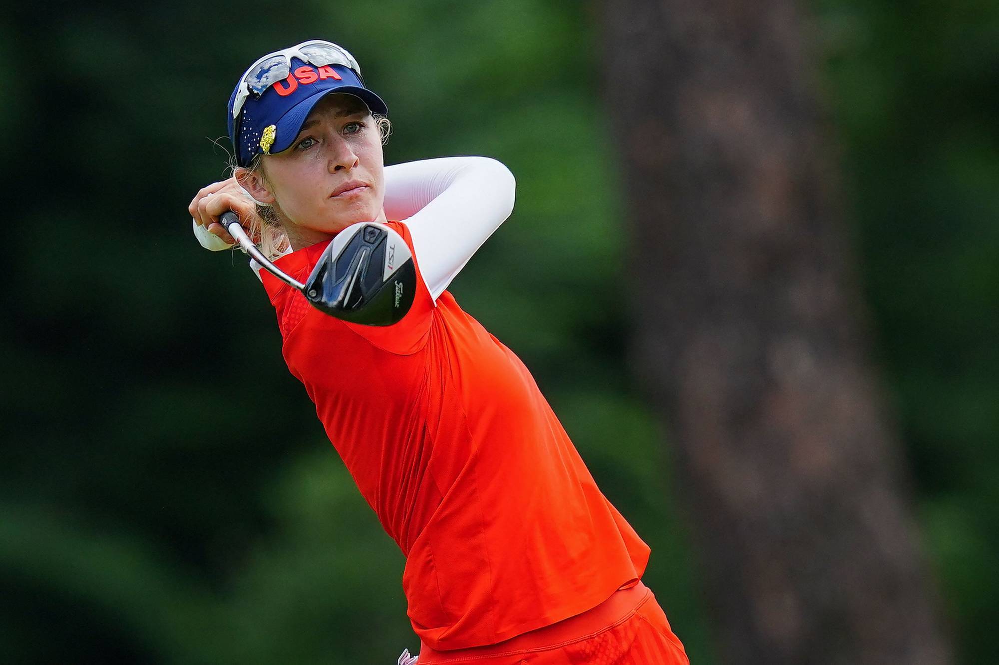 Nelly Korda of the U.S. watches her drive from the 8th tee during her final round of the Olympic women's golf tournament. | AFP-JIJI