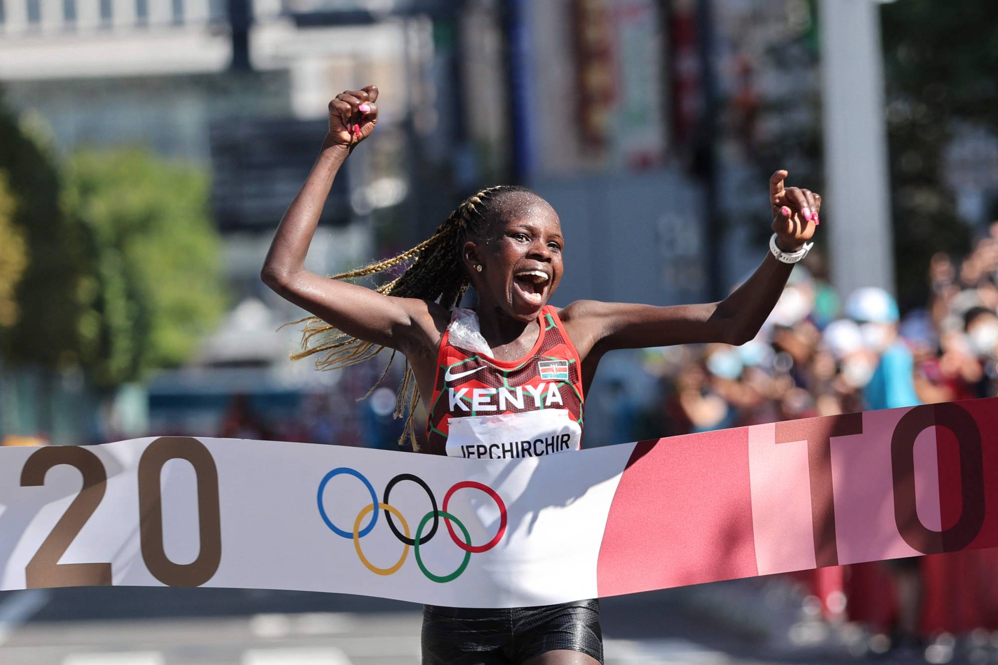 Kenya's Peres Jepchirchir wins the women's marathon final during the 2020 Olympics in Sapporo on Saturday morning. | AFP-JIJI