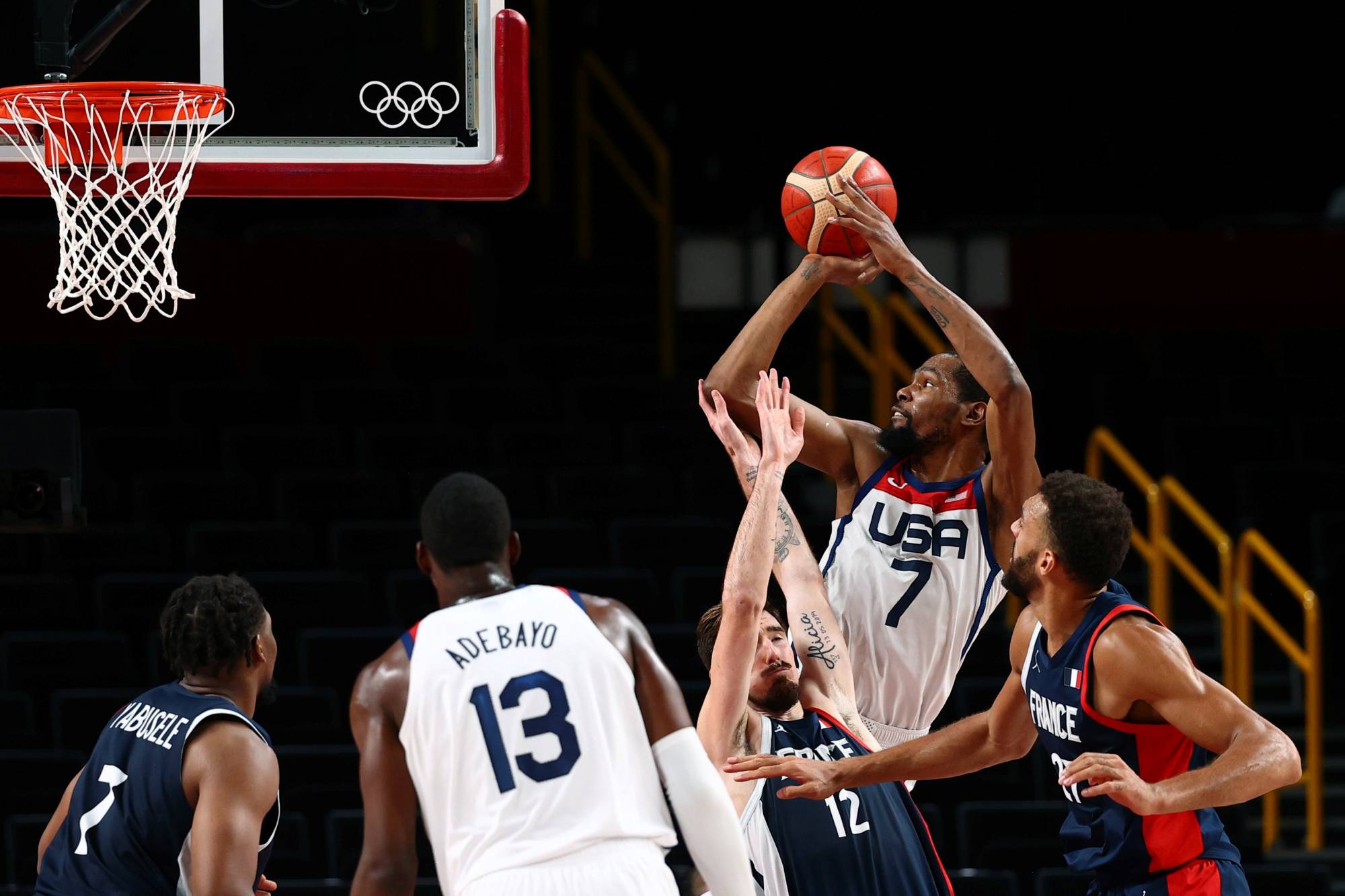 USA's Kevin Durant in action during the final of the men's basketball against France at the Saitama Super Arena | REUTERS