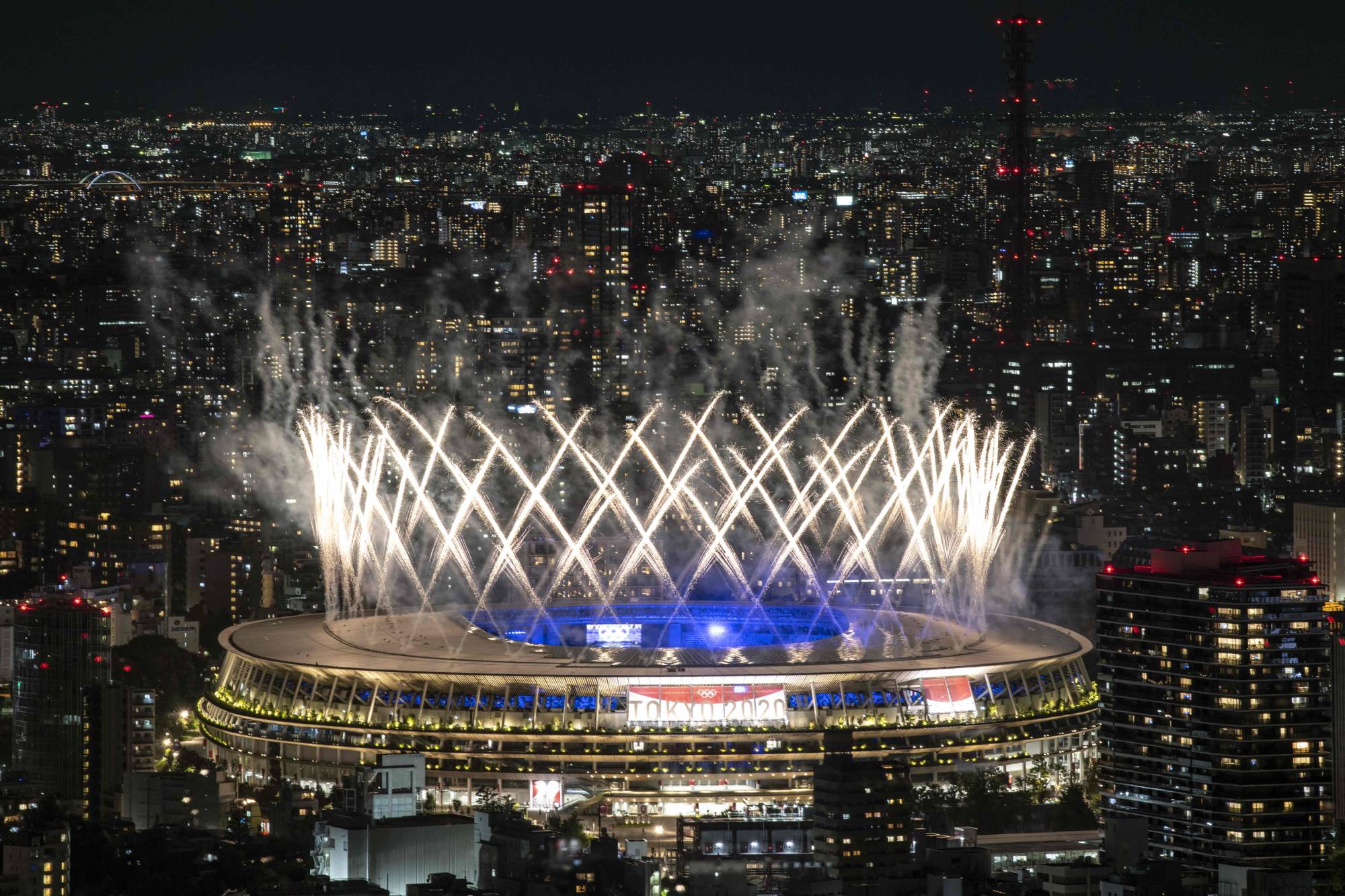 Fireworks light up the sky over National Stadium during the closing ceremony. | AFP-JIJI