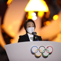 Tokyo 2020 President Seiko Hashimoto delivers a speech during the closing ceremony of Tokyo 2020 Olympics | POOL VIA REUTERS