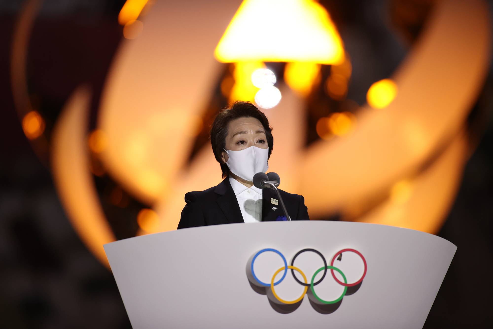 Tokyo 2020 President Seiko Hashimoto delivers a speech during the closing ceremony of Tokyo 2020 Olympics | POOL VIA REUTERS